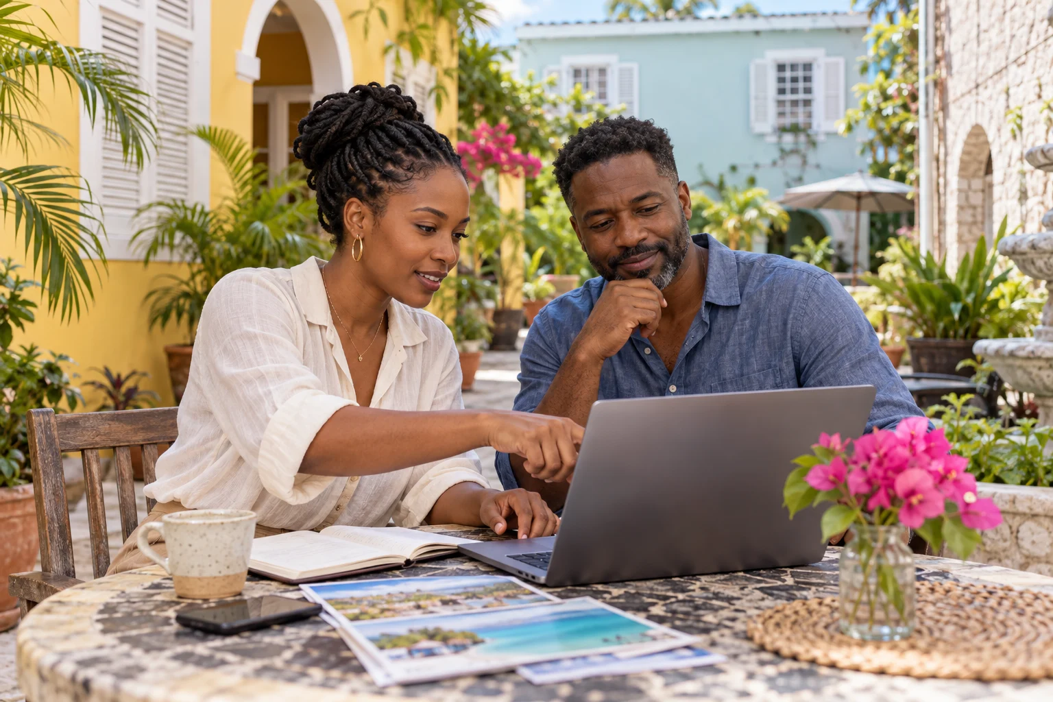 AI-generated editorial scene of Barbados adults reviewing local knowledge and decisions