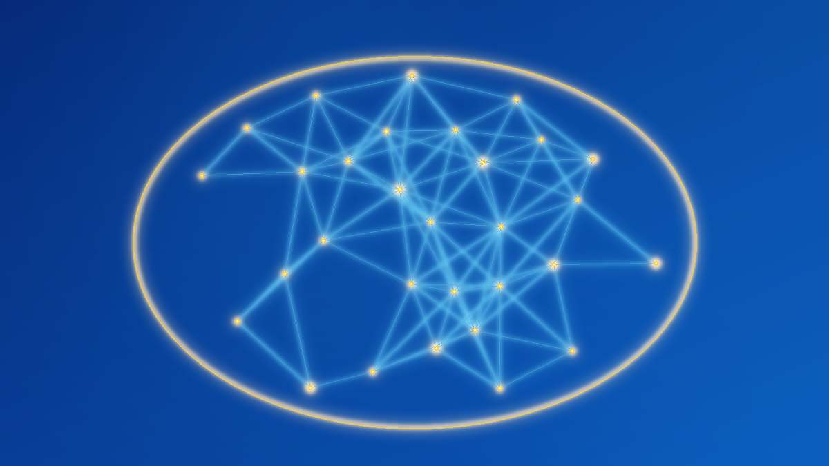Neural mesh held inside a glowing protective boundary, representing localised sovereign AI under Barbadian control